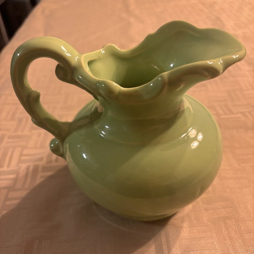 Vintage McCOY Lime Green Small Pitcher ~ Grape Leaf Design USA. 5.5" Tall. MINT - Picture 3 of 5